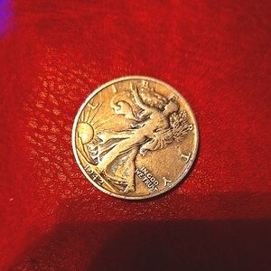 Vintage Coin on Red Background